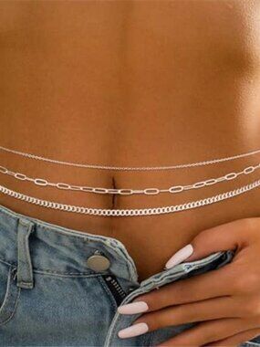 Waist Chain for Women 14K Gold Plated Silver Plated, Layered Belly Belt